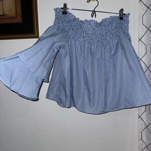 Elegant Blue Striped Women's A-Line Top